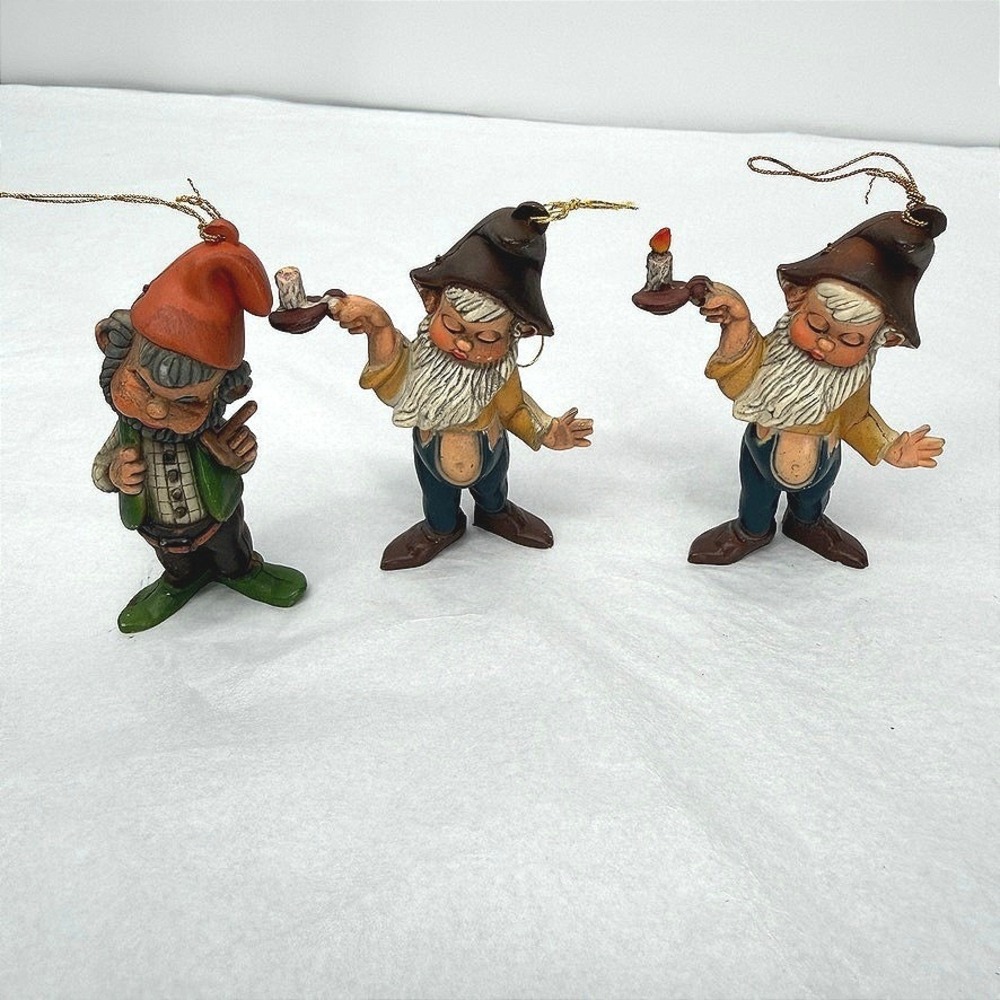 Vintage Gnome Dwarf Elf Ornament Set 3 Piece Holiday Christmas Decor Macau